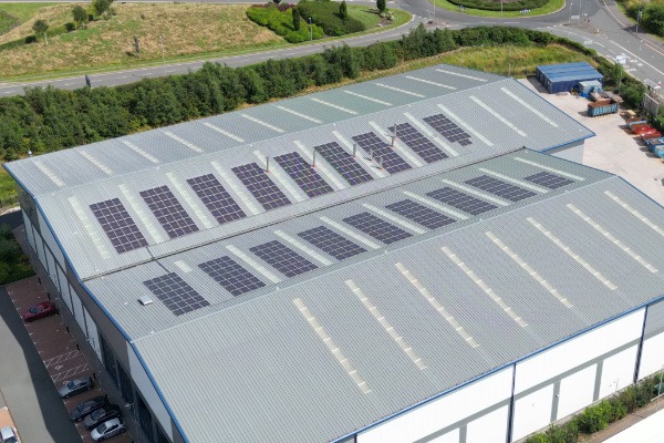 Modern warehouse with PV system on roof